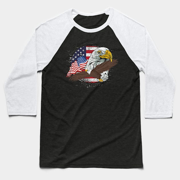 US Flag American Bald Eagle Baseball T-Shirt by ShirtsShirtsndmoreShirts